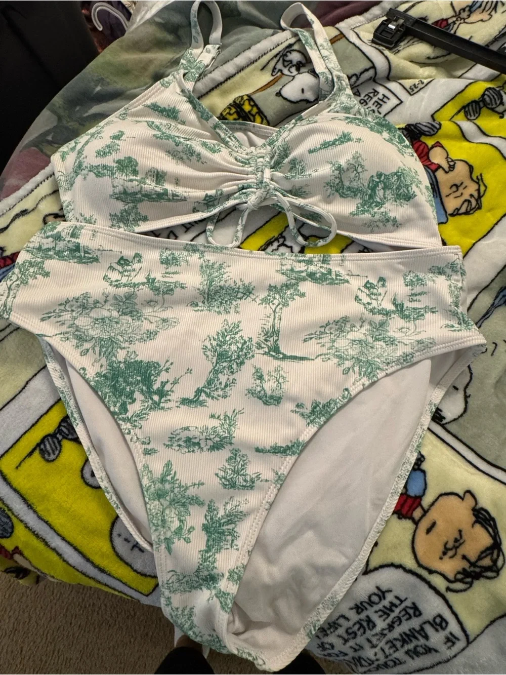 Green Toile High-Waist Bikini Set - Unbranded